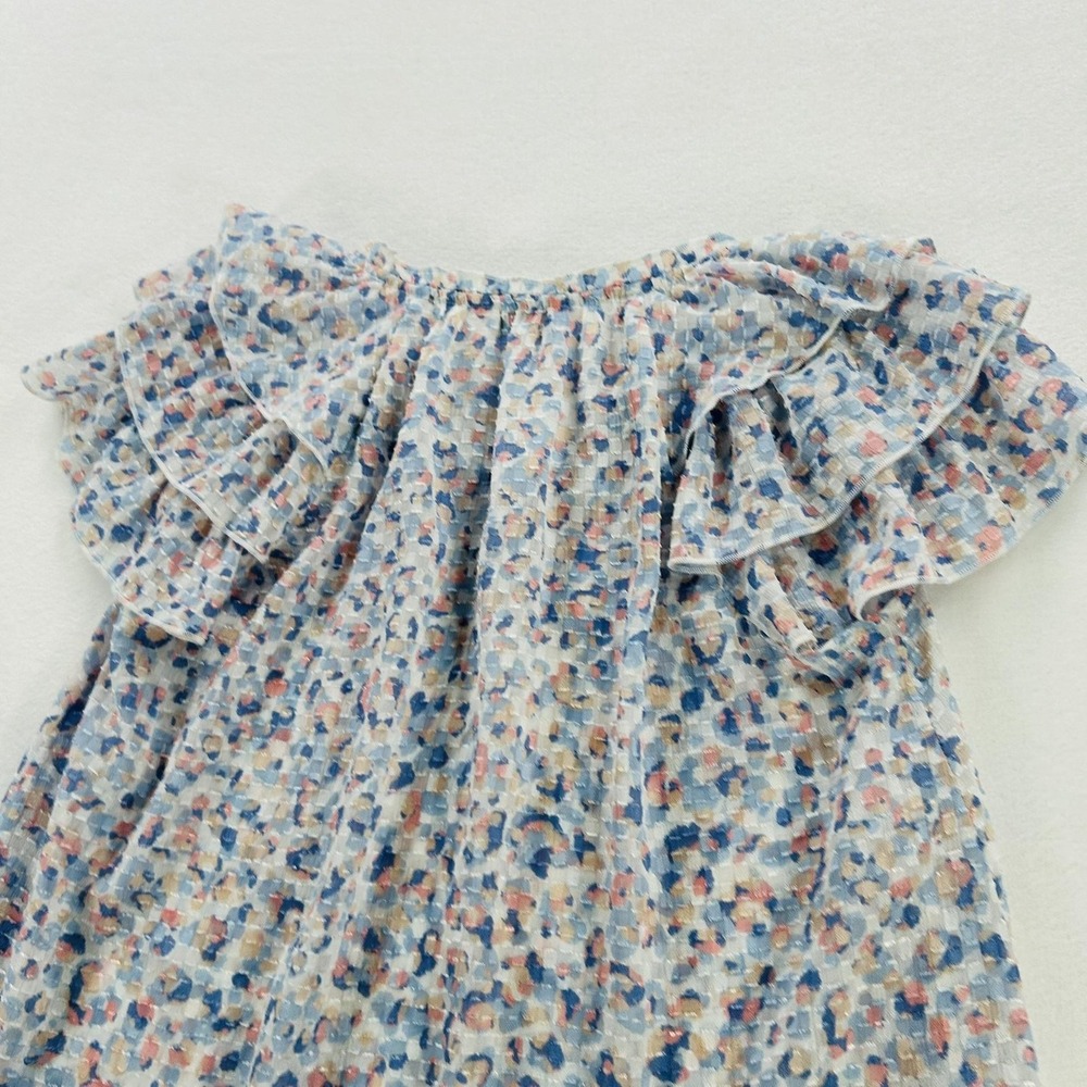 Nanette Lepore Blouse Womens XS Multicolor Animal Print Ruffle Flutter Sheer - Picture 16 of 16